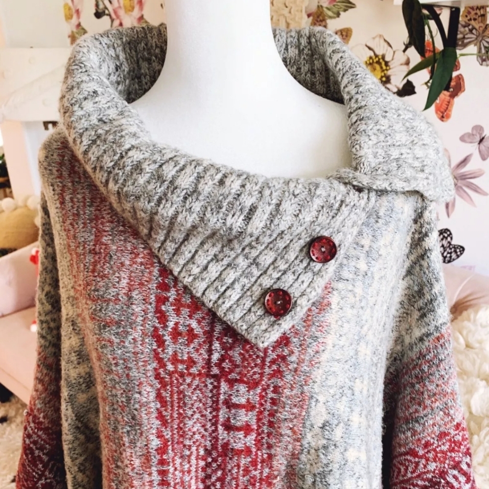 Free People Willow Poncho Sweater Button Turtleneck Alpaca Blend size XS - Picture 5 of 7